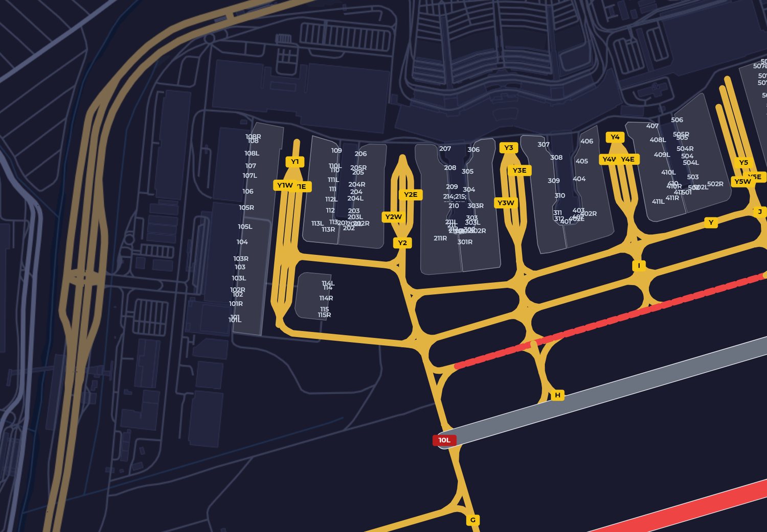 Pistas e taxiways no mapa